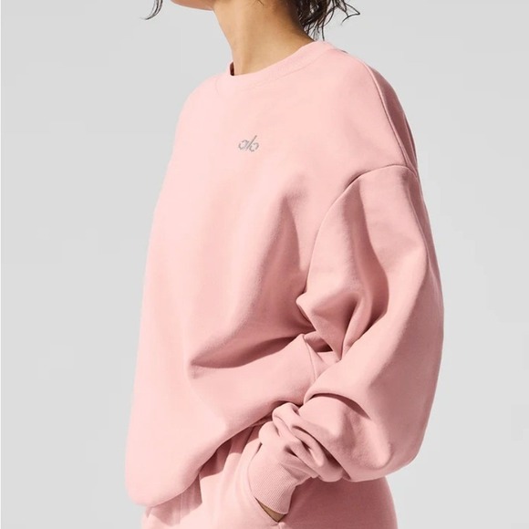 Alo Yoga Unisex Accolade Terry Crew Neck Pullover Sweatshirt, Pink Quartz - Picture 4 of 8